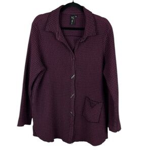 Focus Casual Life Cotton Waffle Knit Button Front Shacket Top Large Purple